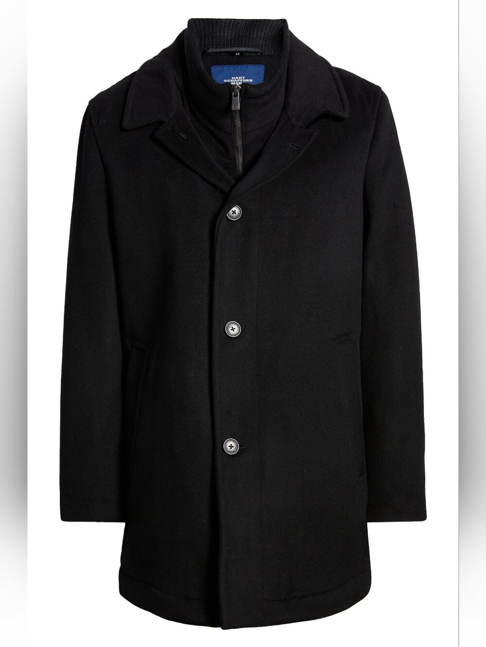 Hart Schaffner Marx Mens Macbeth Wool Blend Bib Black Button Down Coat Jacket XL